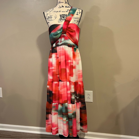 Belle Badgley Mischka One Shoulder Strap Midi Dress - Picture 7 of 14